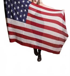 NEW LETO oversized american flag knit blanket scarf in red multi